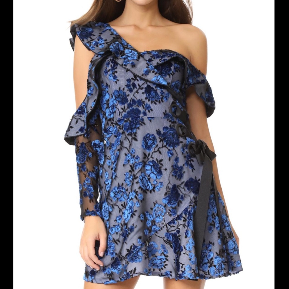 SELF PORTRAIT blue mini eyelet wrap dress